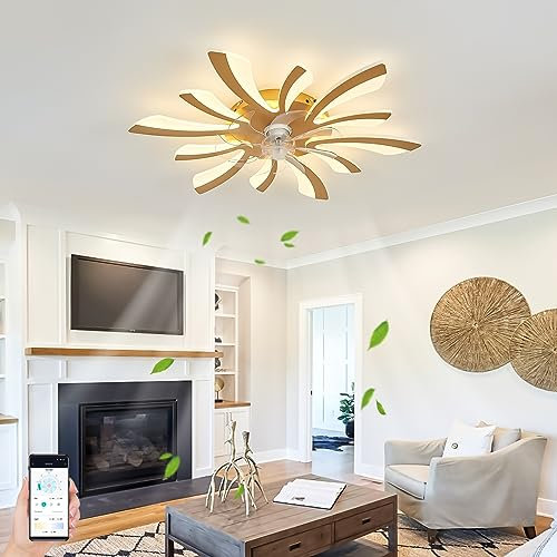 KeLuKes Lampara Ventilador Techo Dorado, 78cm Ventilador de Techo con Luz Dormitorio, Motor Dc, Temporizador Silencioso Regulable 6 Velocidades Lamparas con Ventilador para Sala de Estar