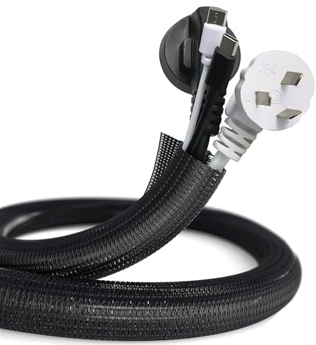 Cubre Cables 3m Negro 19-26mm Flexible Autocierre Recoge Cables Pared Protector Cortable Antimascotas Gran Capacidad Organización Escritorio TV Oficina Gaming Mascotas Resistente Instalación Pet