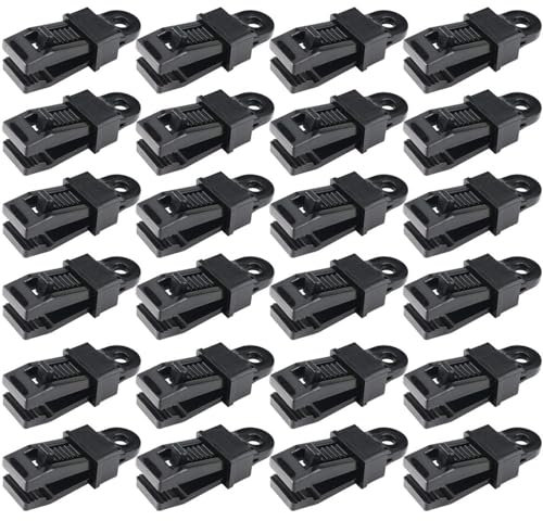 CLKE 24 Stück Planenclips - Schwerlast Zeltclips mit Verriegelungsgriff und Ösen. Ideal für Zelt- und Markisen Befestigung. Planenhalter Clips für extra starken Halt.