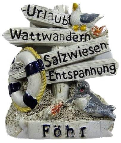 Souvenir Magnet Maritim Föhr 7 x 6 cm Strand Robbe Möwe See Deko GCG 2827