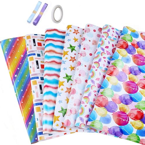 Dantolo Papier D'emballage Cadeau,7 Feuilles 50 * 70 CM Papier Cadeau Anniversaire,Emballage Cadeau