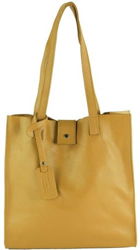 modamoda de - T247 - Ital. Leder Shopper mit herausnehmbarer Innentasche, Farbe:Senfgelb