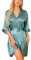 Wikoan Damen Satin Bademantel Leichter 3/4 Ärmeln Morgenmantel V-Ausschnitt Kimono Robe mit Gürtel Nachtwäsche Kimono Grau-grün M