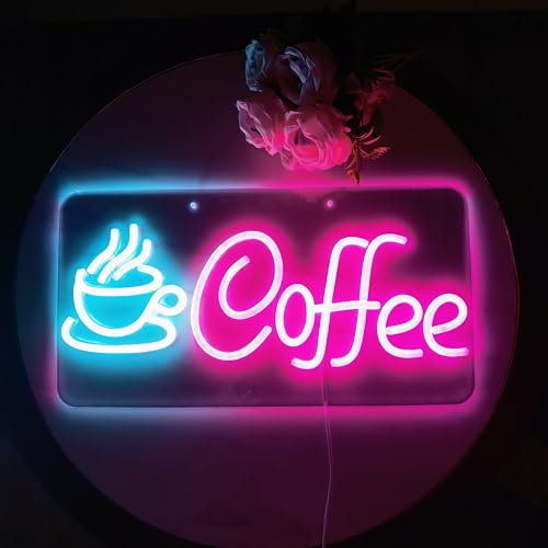 Großes Kaffee Neonschild Kaffeeba LED Arylic Kaffeeschild Coffee Shop Wanddekoration dimmbare Kaffeetasse Neonlicht Kunstlichter Bierbar Clubfenster Glasparty Kaffeestation 5V USB Stromversorgung