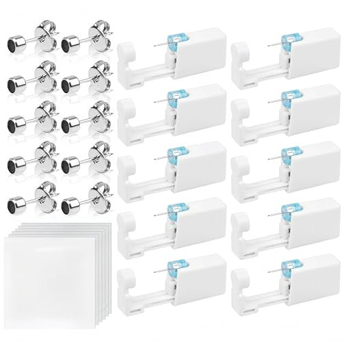 Aucuu 10 Stück Ohrlochstechpistole, Ohrloch Stecher, Steril-Steril Sicherheits Ohrlochpistole, Piercing Pistole mit Ohrstecker, Schmerzfreies Selbst-Piercing-Werkzeug