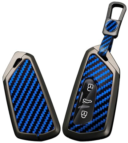 TECART Smart Autoschlüssel Hülle cover Passt für VW Golf 8 R ID.4 Atlas Multivan T7 Seat Leon MK4 Octavia A8 Enyaq PVC Schlüsselanhänger Keyless Go Schutz 3 Taste Kohlefaser