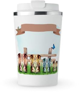 MAXIKIWI - Taza aislada de acero inoxidable de doble pared, a prueba de fugas, vaso de viaje para café o té con tapa, mantiene las bebidas calientes y frías, personalizable, estilo Cowboy Boots, 350