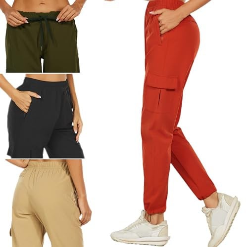 wadizo Wanderhose Damen Leichter Schnelltrocknend Trekkinghose Outdoorhose UV-Schutz Atmungsaktiv Kratzfest Funktionshose Sommer Outdoor Cargohose mit Reißverschlusstasche (Orange, M)