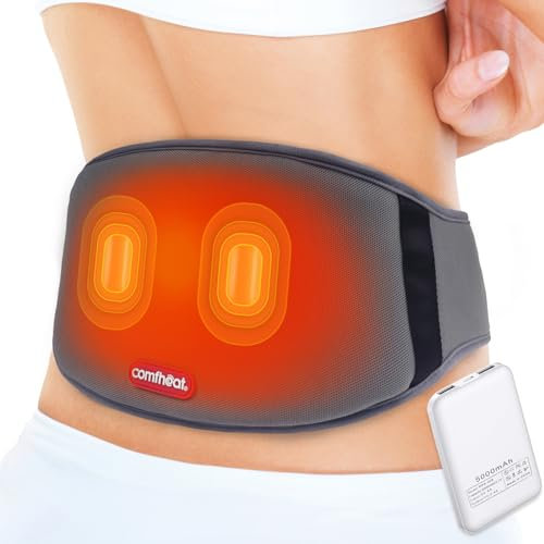 Comfheat Schnurloses Heizkissen mit Massage zur Linderung von Rückenschmerzen, tragbares Massagegerät für den unteren Rücken, batteriebetriebene Heizkissen für die Taille mit 3 Heizstufen, Auto-Off