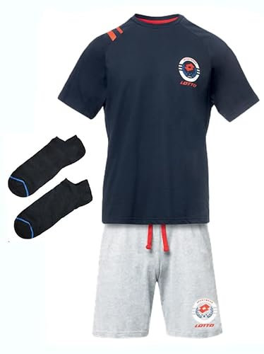 Completo Sportivo Uomo Cotone T-Shirt + Pantaloncino + Calzini in OMAGGIO Pigiama Corto Estivo Uomo leggero M L XL 3XL 4XL 5XL Calibrato Taglie Maxi (IT, Testo, 3XL, Regular, Regular, BLU 167)