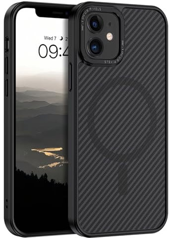 GUAGUA für iPhone 11 Hülle [Kompatibel mit MagSafe] Magnetisch Handyhülle für iPhone 11 Case Carbon Fiber Muster Design Stoßfest Schutzhülle mit TPU und PC Hardcase Slim Magnet Cover (6,1'') Schwarz