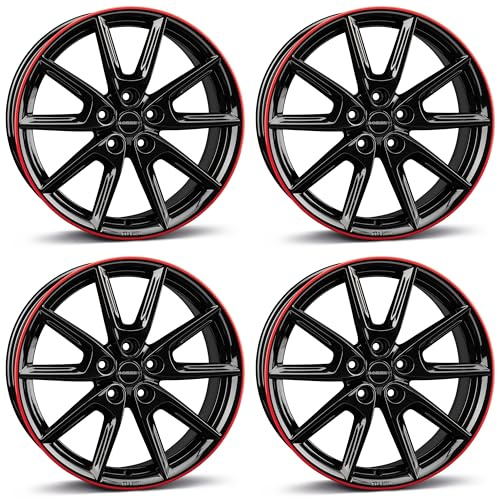 4x Borbet Felgen LX18 8.0x18 ET44 5x112 black glossy rim red kompatibel mit Seat Altea Ateca Leon Toledo