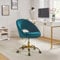 HULALA HOME Chaise de Bureau Moderne, Chaise Roulante Bureau Ergonomique, Chaise Bureau en Velours, Chaise de Coiffeuse, Confortable à Dossier Bas Réglable, Roulette Doré, pour Bureau, Chambre, Teal