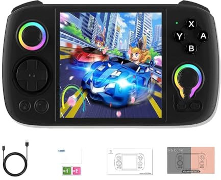 RG Cube Retro Handheld Game Console, 8+128G with RGB Lighting Effects, 3.95-inch IPS Screen Android Arcade Unisoc T820 processor Support Bluetooth WIFI Battle - No Games