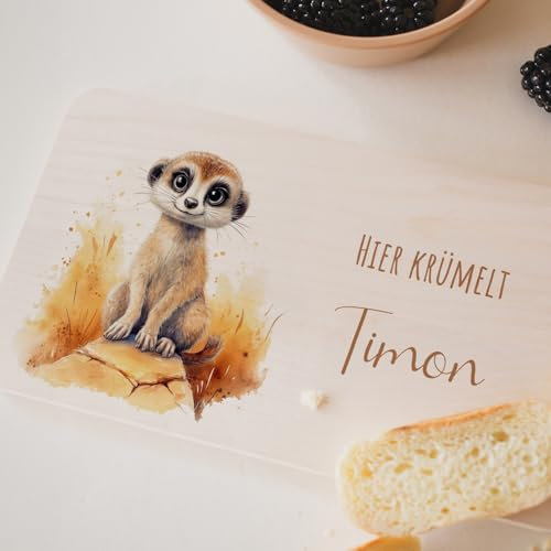 Frühstücksbrettchen personalisiert Erdmännchen, Holz brettchen Kinder, Frühstücksbrettchen mit Motiv, Babygeschenke, Geschenk 1. Geburtstag