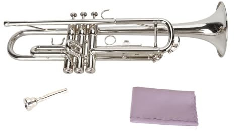 Bb Trompeten-Set, plattiertes Bass-Trompeten-Blasinstrument mit Mundstück für Schüler und Anfänger (Silber