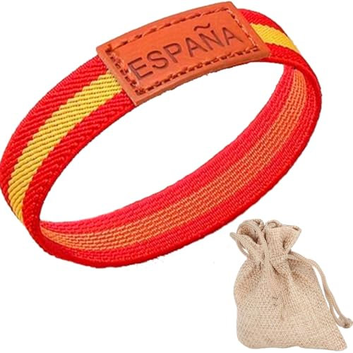 Pulsera España. Pulseras bandera España. Pulseras elásticas con la bandera de españa para hombre. Pulsera elástica para hombre de alta durabilidad. Pack de 2 unidades. ¡Bolsita de regalo! 18 cm