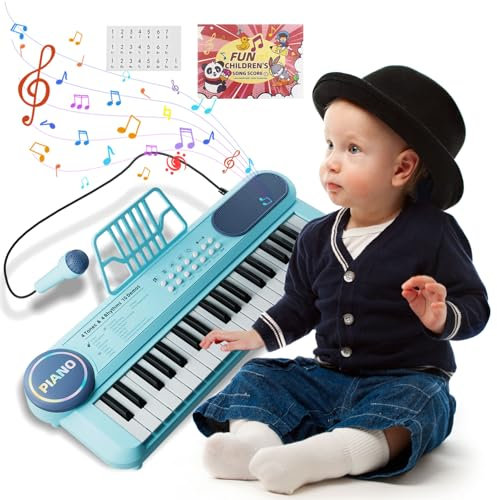 Teclado Piano Electrónico para Niñas de 2 Años, 37 Teclas Instrumento Portátil Azul con Micrófono, Juguetes Educativos con Sonido Musical, Regalos de Cumpleaños y Navidad para Niños de 3 4 5 6 Años