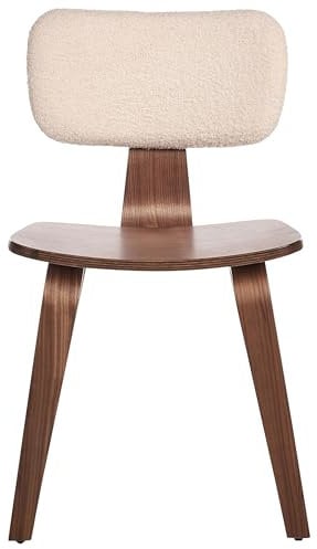 Lot de 2 Chaises de Salle à Manger en Bouclé Assise Tapissé Bois Foncé et Beige Lucinda