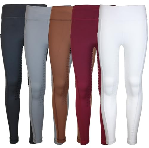 MS-Trachten Leggings da equitazione per bambini, in silicone, con tasca per cellulare Amy, pantaloni da equitazione, Nero , 158-164 cm