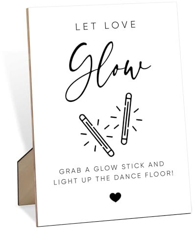 scodilo Let Love Glow Hochzeitstischschild, 20,3 x 27,9 cm, Holz, modernes Liebes-Thema, dekorative Beschilderung mit Leuchtstab