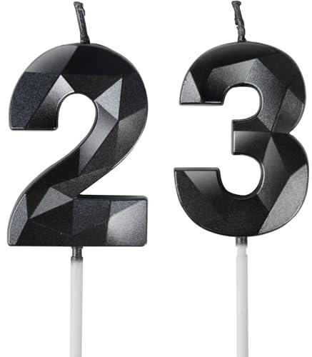 Yiran Geburtstagskerzen Zahl 23 Schwarz - Schwarze Kerzen 3D Kerzen für Frauen Männer Geburtstagstorten, Kerzen zum 23 Geburtstagsdeko (Nummer 23 Kerze, Tortenkerzen) Geburtstagsparty, Feier