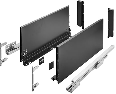 UltraSlim Soft Close Black Kitchen Drawer Box Sides Drawer Runners Set Cupboard Unit (Extra Large 199mm x 450mm)