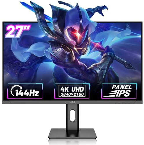 LXZ 27 Inch 4K 144Hz Gaming Monitor, IPS, G-Sync & FreeSync, HDR10, HDMI 2.1/DP, Pivot, Height Adjust, VESA, Black