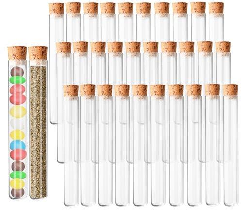 YFLeomry 30 Stück Reagenzgläser mit Korken, 12x75mm Reagenzglas Vase aus Kunststoff, Reagenzgläser für Blumen, Deko, DIY,Candy,Spices,Liquids
