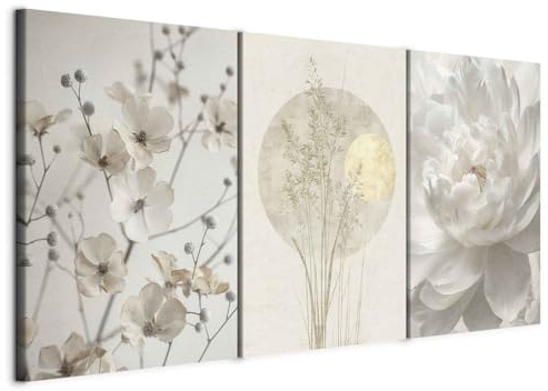murando - Leinwandbild Set Pastellfarbene Blumen, 120x60 cm, 3-teilig | Hochwertige Leinwand, sofort aufhängbar, ideal fürs Wohn- oder Schlafzimmer, wasserfest und lichtecht, langlebig, stilvoll