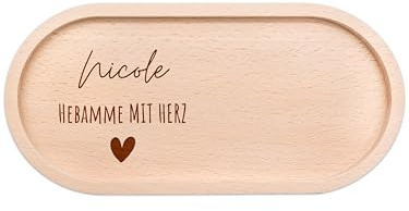 wunderwunsch Dekotablett mit Gravur, personalisierte Holzscheibe Hebamme