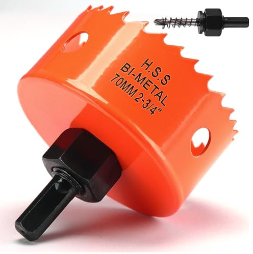Hole Saw 70mm, Hole Saw with Drill Bit for Wood, Orange Bi-Metal Hole Cutter Smooth Cutting for Soft Metal, Drywall and Plastic