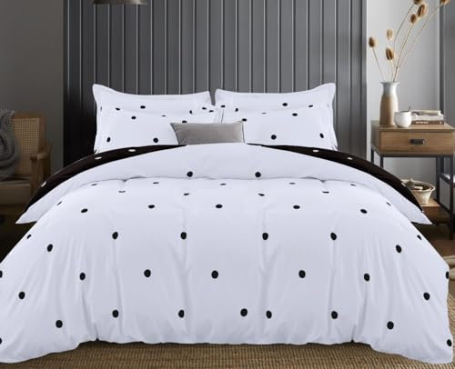 Hafaa King Size Duvet Cover Sets Soft Printed Bedding Set Brushed Microfiber Duvet Covers with Pillowcases (Black and White Dotted 230x220 CM)