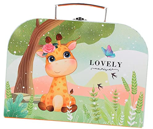 BEBEMOKO Kindergarten Handgepäck Kartonkoffer Für Kinder Giraffe Motiv Mehrzweck Aufbewahrungsbox Mit Sicherheitsverschluss Tragbarer Karton Koffer Für Schreibwaren Spielzeug Zuhause Schule Reise