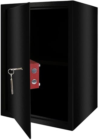 Froadp Cassaforte per mobili con doppia serratura, 2 chiavi e viti di fissaggio, cassaforte da parete, cassaforte per casa, hotel, oggetti di valore, nero (XL – 35 x 50 x 31 cm)