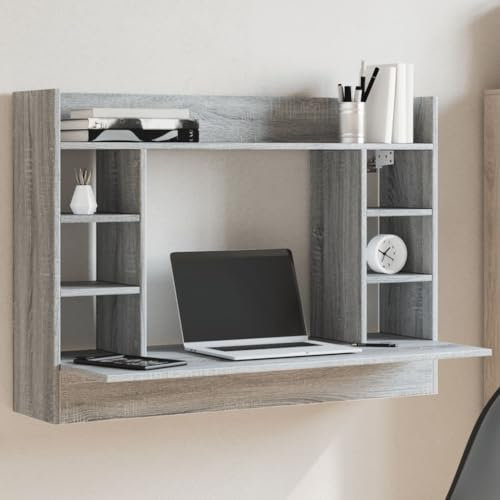 Woonisher Wand-Schreibtisch Grau Sonoma 105x48x75 cm Holzwerkstoff Schreibtisch mit stauraum Regal sekretär