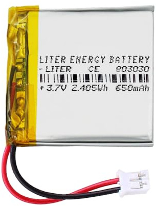 Batterie 803030 LiPo 3.7V 650mAh 2.405Wh Rechargeable avec Connecteur PH2.0 (JST-PHR-02) Type B Lithium: Assurez-Vous Que la polarité de l'appareil Correspond 32x30x8mm (PH2|650mAh|803030)
