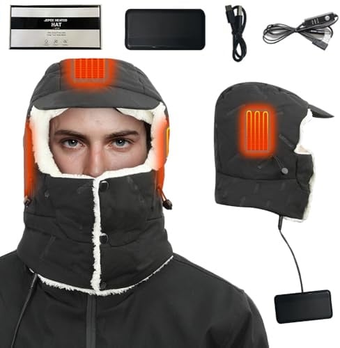 SKJJM Beheizbare Mütze für Damen und Herren, Beheizte Beanie mit 10000 mAh Wiederaufladbarem Akku,Wintermütze mit 3 Temperatureinstellungen für Outdoor-Aktivitäten, Radfahren, Wandern, Skifahren