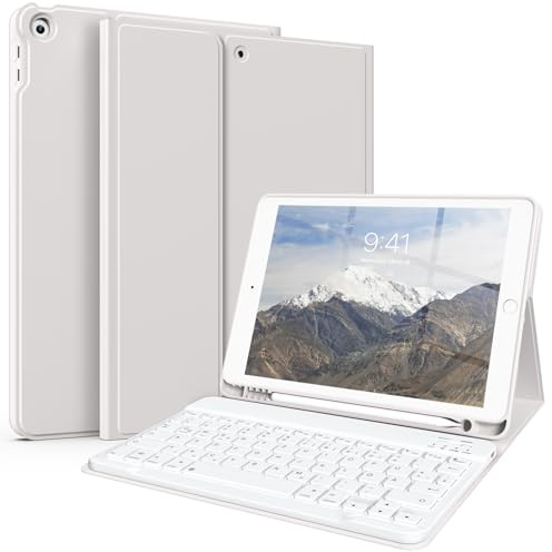 SZPSGC Tastatur Hülle für iPad 10,2 Zoll 9/8/7 Gen 2021/2020/2019, Grau | Soft TPU Rückseite Gehäuse, Pencil Halter, magnetisch Abnehmbarer Tastatur, Bluetooth Tastatur mit QWERTZ Layout