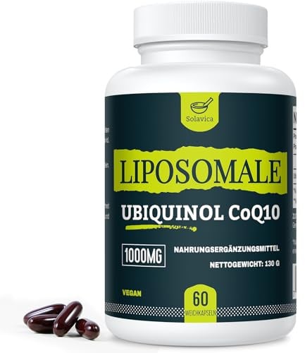 Liposomale Ubiquinol CoQ10 1000 mg – Hochdosiertes veganes Coenzym Q10 mit Phosphatidylcholin für optimale Aufnahme – Premium Nahrungsergänzung – 60 Weichkapseln (60 stück (1er Pack))