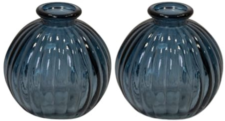 Woodside Home Living - Round Ribbed Glass Small Ball Vase (Set of 2) - Blue