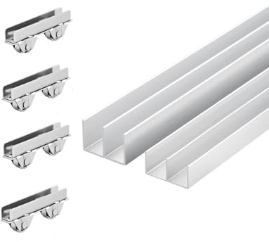 1pc Metal Sliding Door Track Set for 6mm Thick Panels - 80cm Seamless Sliding System for Cabinets and Windows(120cm)