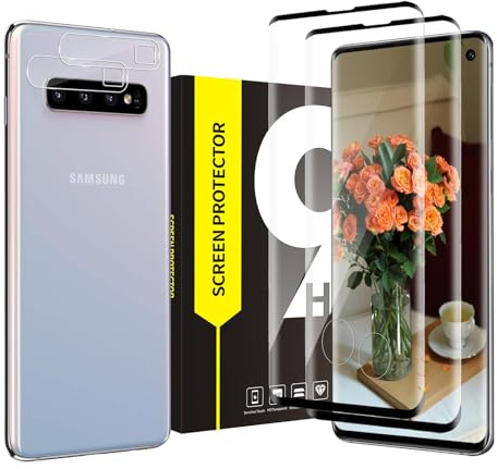 Cable Leader 2+2 Verre trempé pour Samsung Galaxy S10, 9H Dureté Protection écran +Caméra Arrière Protecteur, 3D plein écran, Sans Bulles, HD Sensibilité, Haute définition Samsung S10 Vitre Protection
