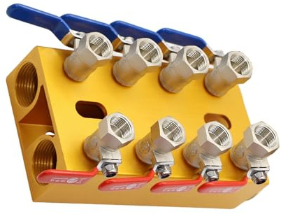 Bearbeitete Wasserverteilerverteiler 4/5 / 6/8 Einlass/Auslassanschlüsse mit Messgerät für die Formhydraulik Bearbeitete Aluminium Kühlsysteme Durchflussmesser