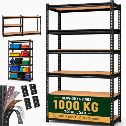 GHRoyalei Schwerlastregal mit 5 Ebenen, multifunktionales Metall-Garagenregal, hohe Tragfähigkeit, Lagerregale für Garage, Lager, Keller, Werkstatt und Heimlagerung