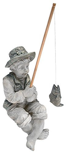 Design Toscano Junge Frederic mit Angel Figur, Maße: 38 x 24 x 17 cm, Braun