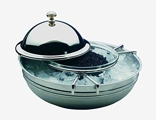 APS Glacière à caviar, 4 pièces, glacière à caviar, caviar, bol à caviar, glacière de buffet Ø 18 cm, hauteur : 12 cm, acier inoxydable poli 18/8, bol en verre Ø 10 cm