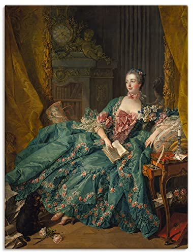 ARTLAND Wanddeko Leinwand Bilder Wandbild 90x120 cm Damen Luxus Kleid Portrait Bildnis der Marquise de Pompadour 1756 Rokoko François Boucher T6SF