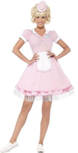 Smiffys Costume de Serveuse des années 50, avec Robe et Mini-Chapeau