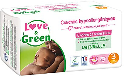Love and Green Größe 3 (4 bis 9 kg),Packung Jumbo, 52 diapers